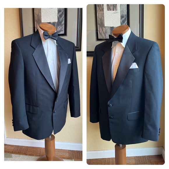 Albert Nipon All Wool 2 Piece Black Tuxedo Size 41R Pants W34” L29.5” - Picture 11 of 16